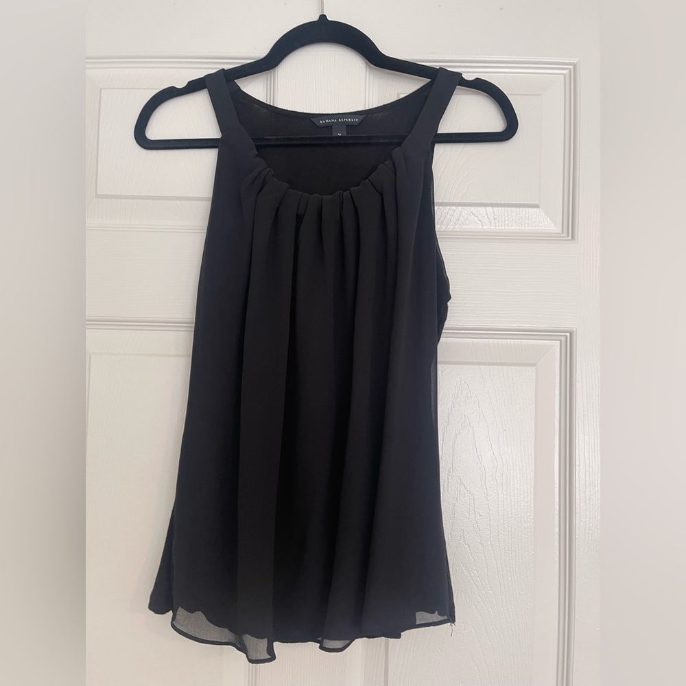 Banana Republic Black Gathered Neck Tank Top